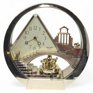 Vintage 80s Rhythm Quartz Gold Angels On Stairway To Heaven Table Clock WORKS